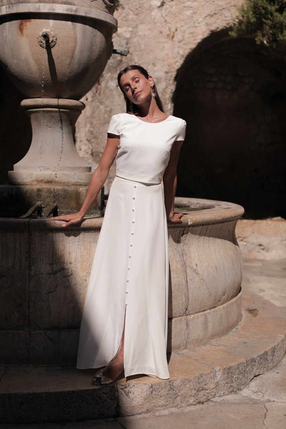 Robe Jupe Longue Crepe Jupe Blanche Mariage Longue à Boutons En Soie