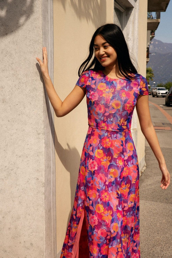Paula print magenta top