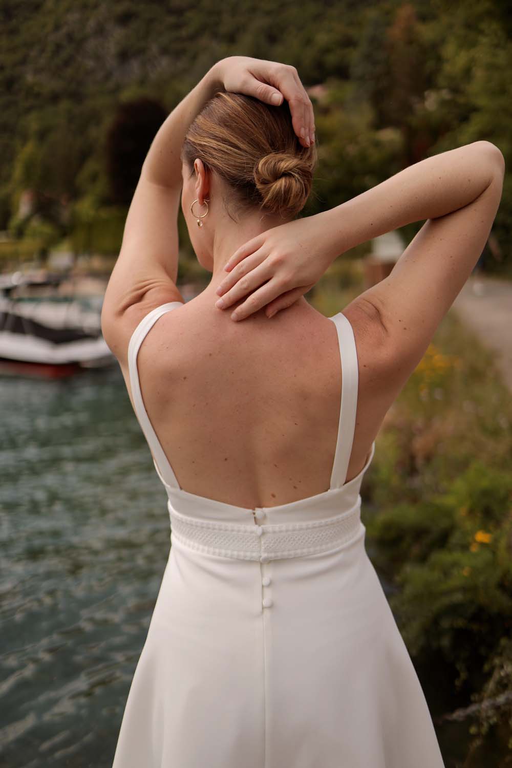 Short civil wedding dress: flared, sweetheart neckline and scooped back - Maison Lemoine Short civil wedding dress: flared, sweetheart neckline and scooped back - Maison Lemoine