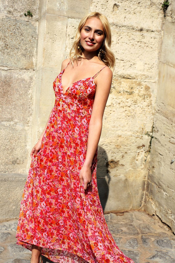 Robe Rose print rose corail