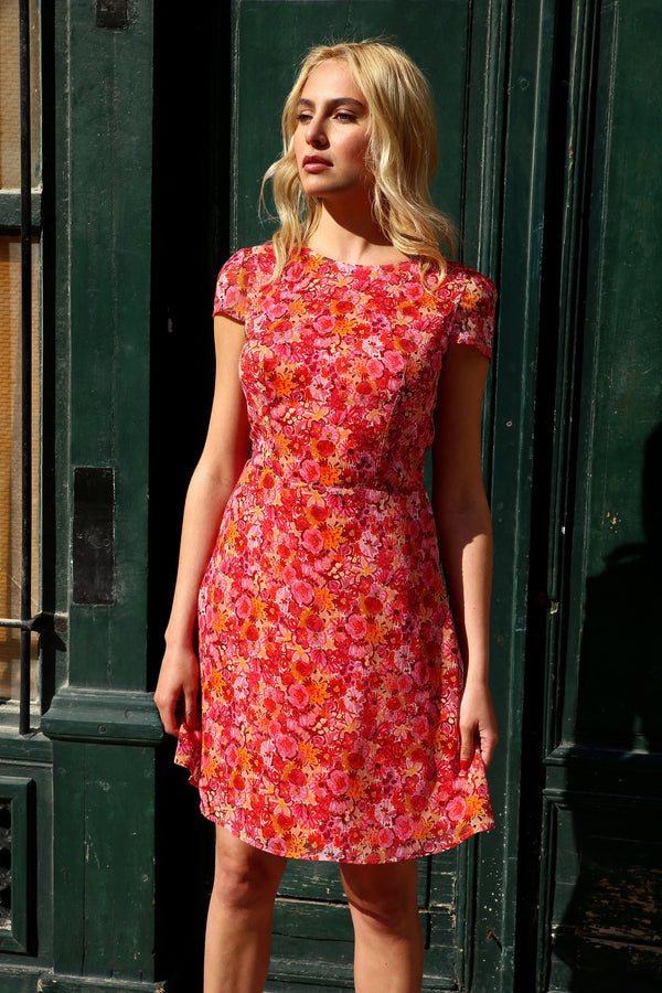 Robe Anna print rose corail