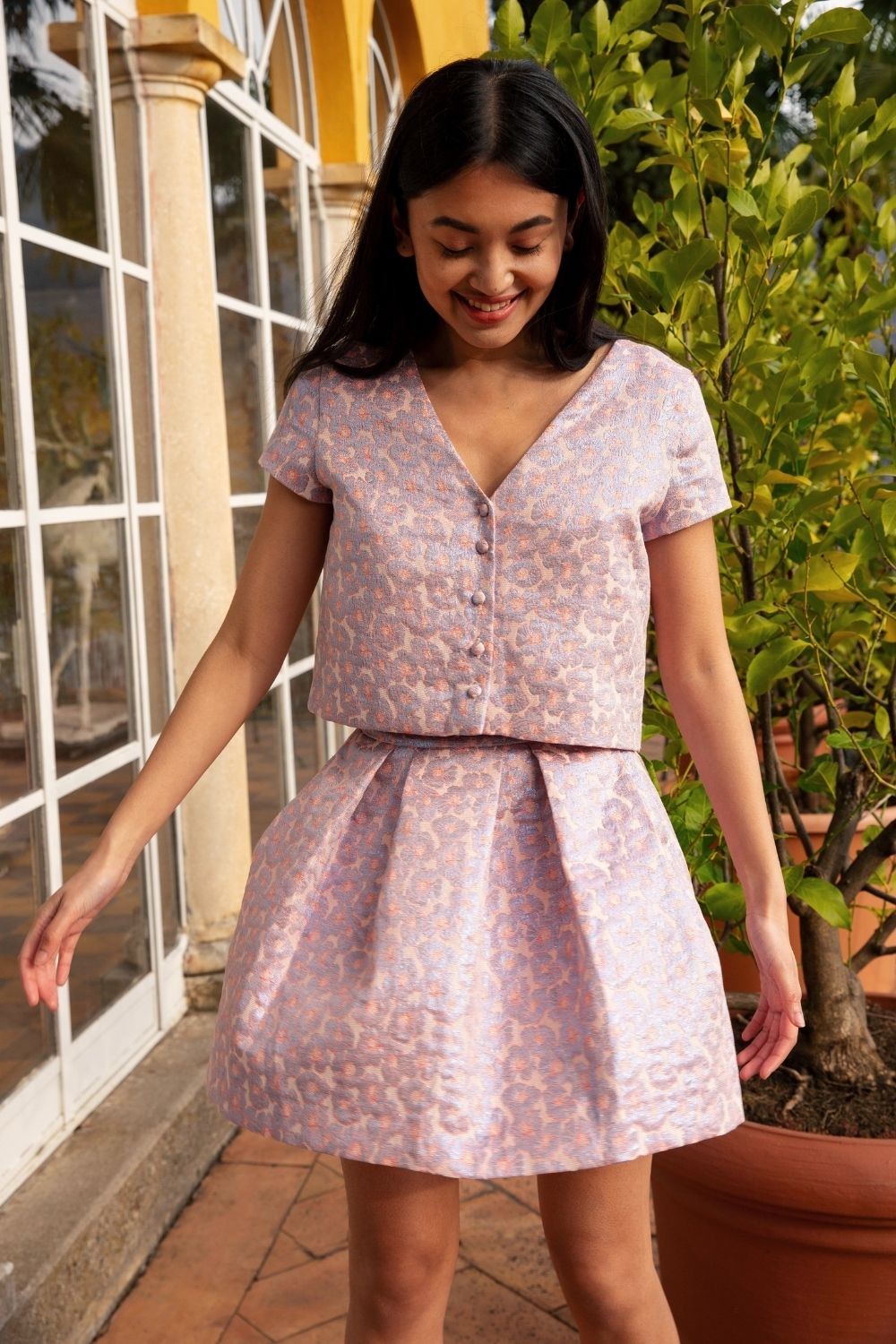 Jupe ESCADA En Cuir D'autruche Lilas - Taille US 4 (34) - Droite, Fermeture Zip Dos - Occasion Excellent état