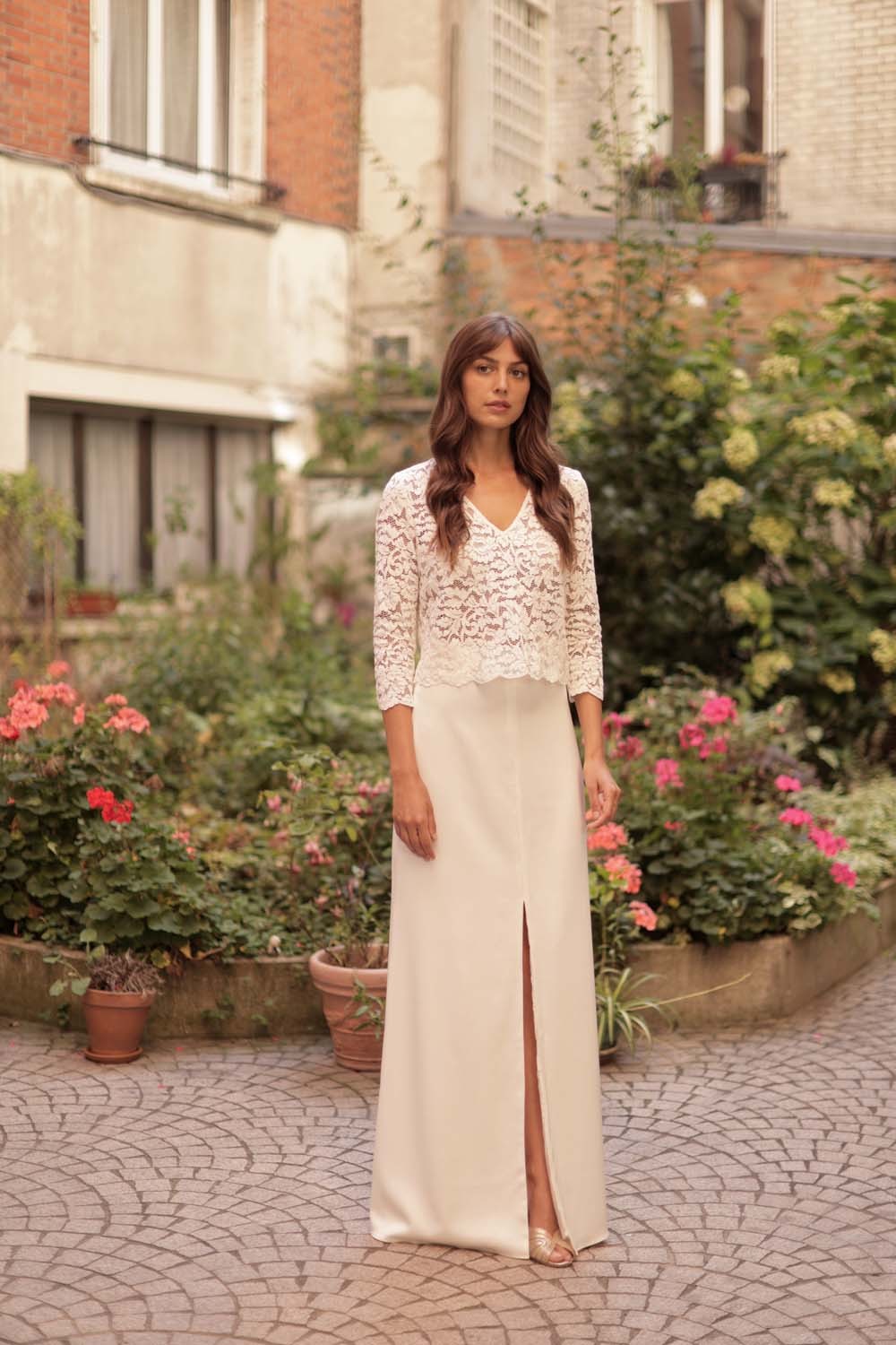 Jupe longue de mariée fendue satinée – Maison Lemoine