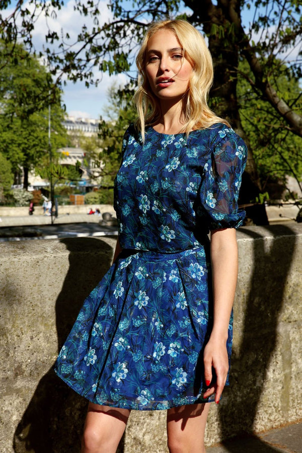 Jupe Pauline print bleu lagon