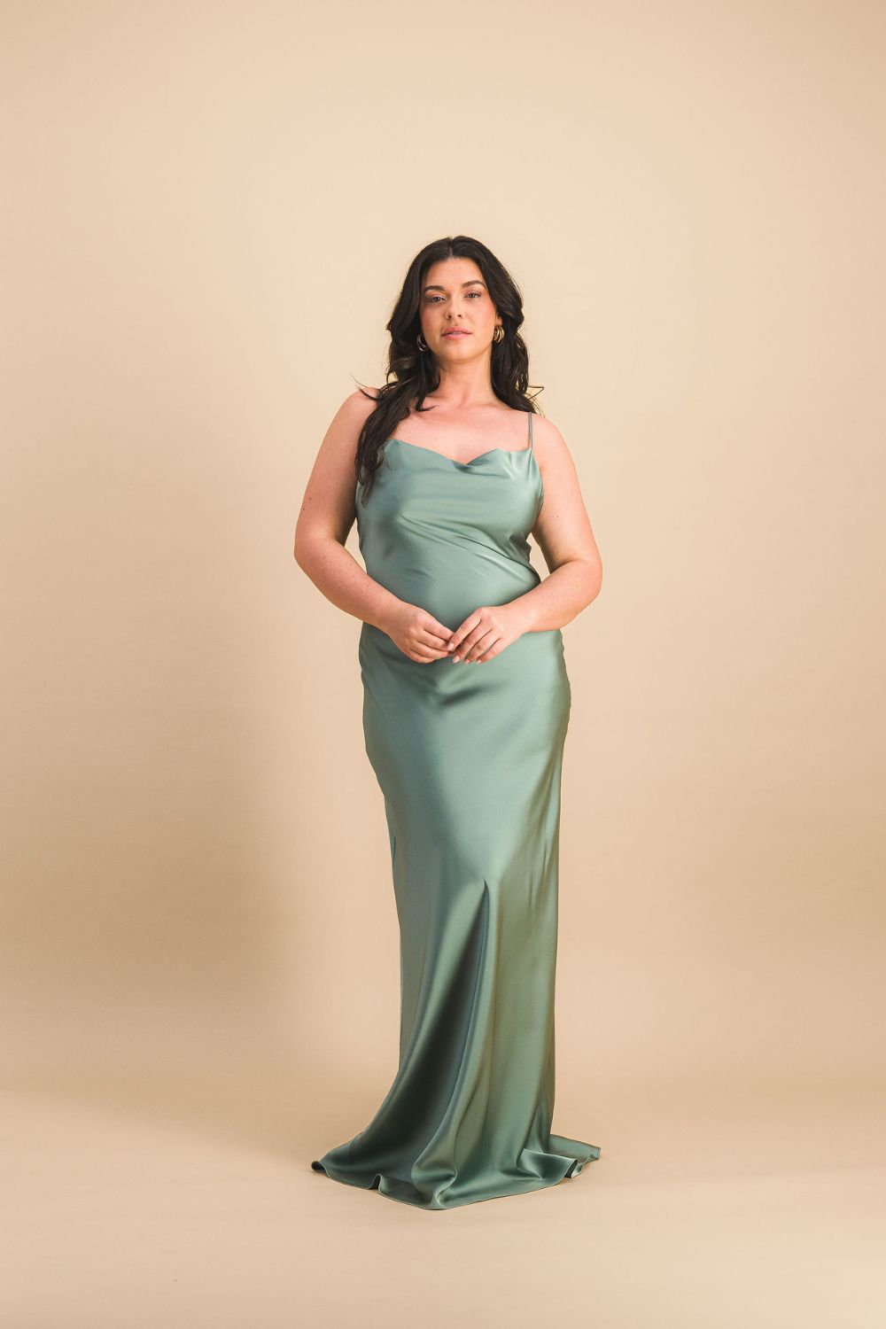 Long sage green slip dress for wedding guest  Maison Lemoine