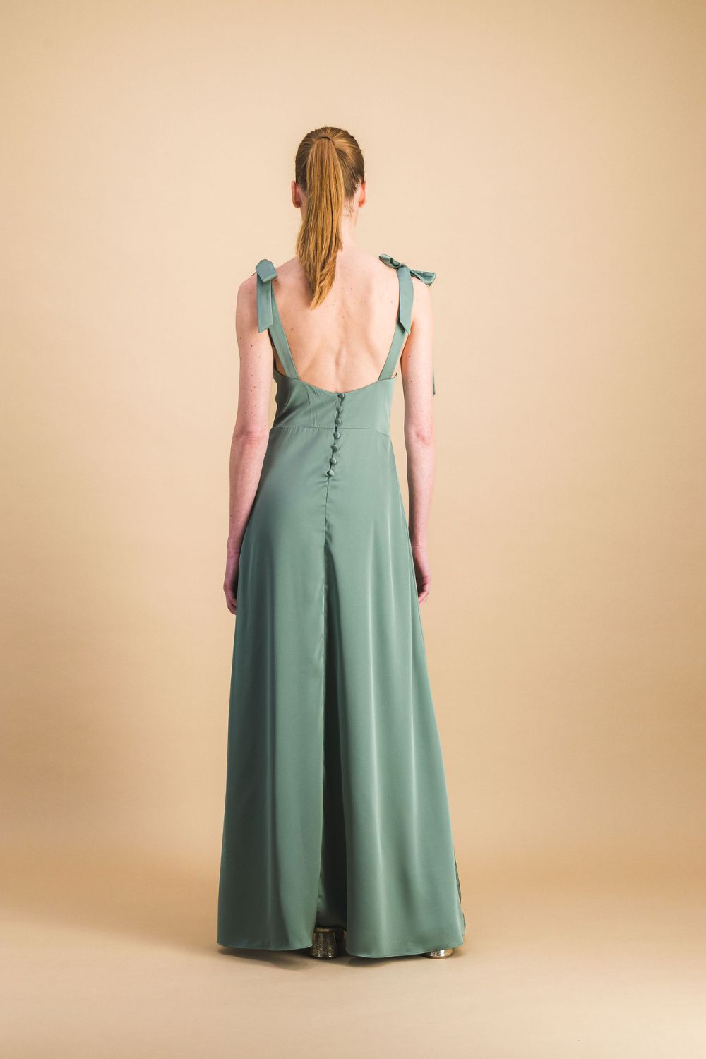 Sage green satin strapless maxi dress – Maison Lemoine