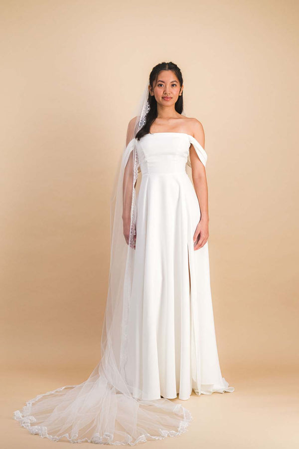 Voile tulle long dentelle