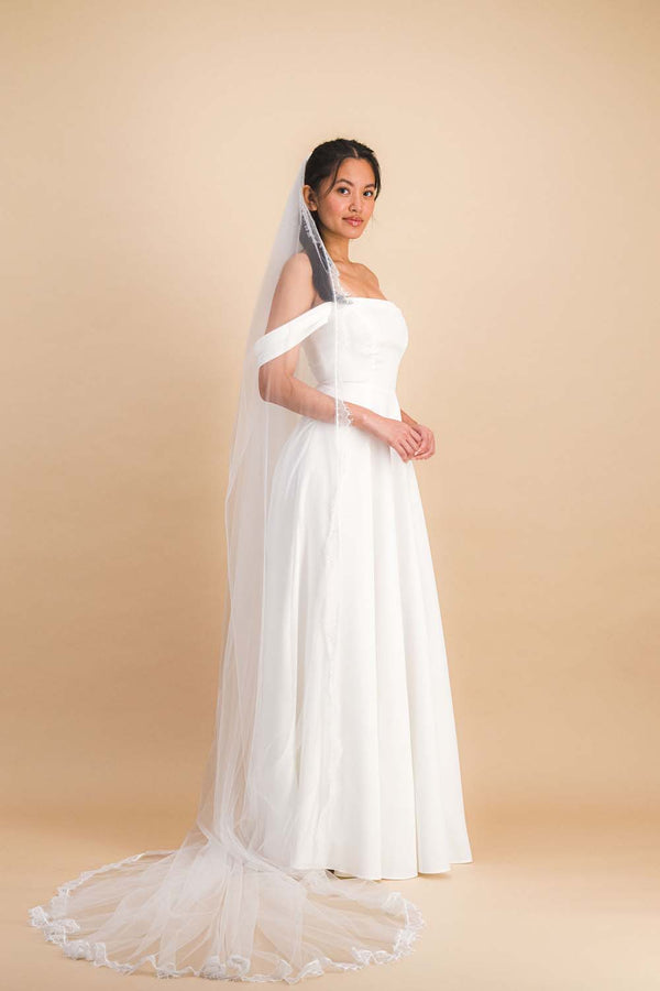 Voile tulle long dentelle