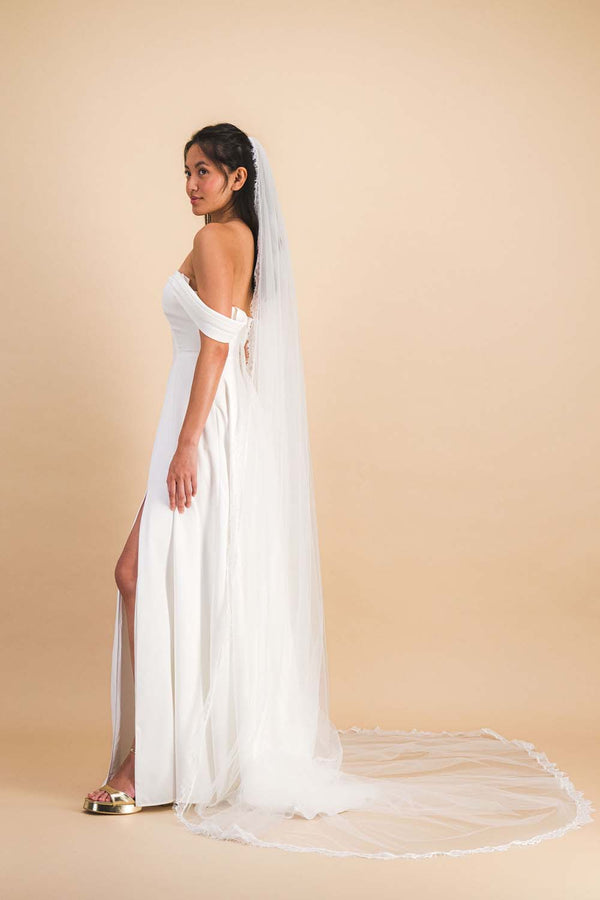 Voile tulle long dentelle
